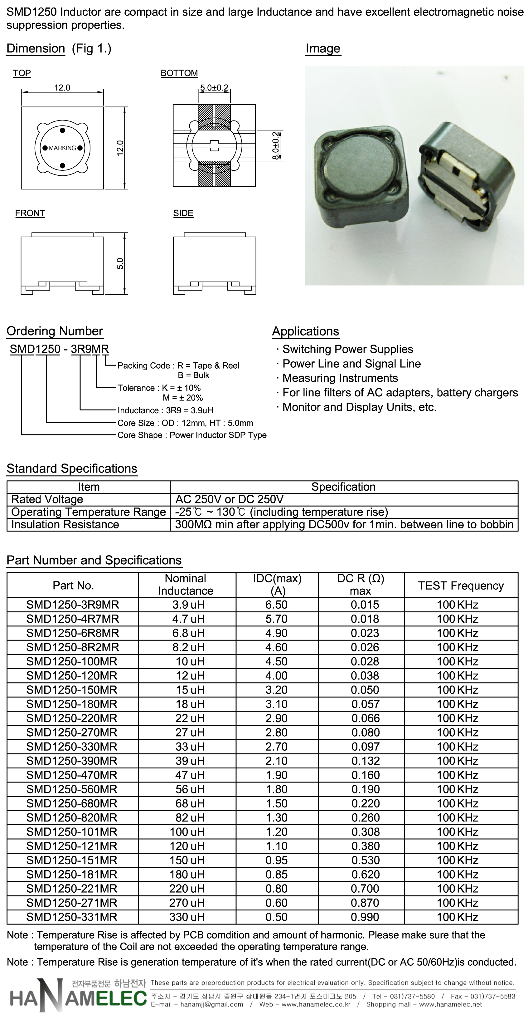 INDUCTOR-POWER SMD-SMD1250